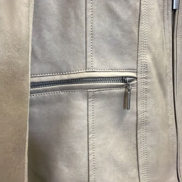 Mo-Ka SantaFe Taupe Faux Leather Moto Jacket Zip Pockets Sleeves Large - Picture 5 of 10
